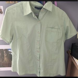 light green button up short sleeve blouse